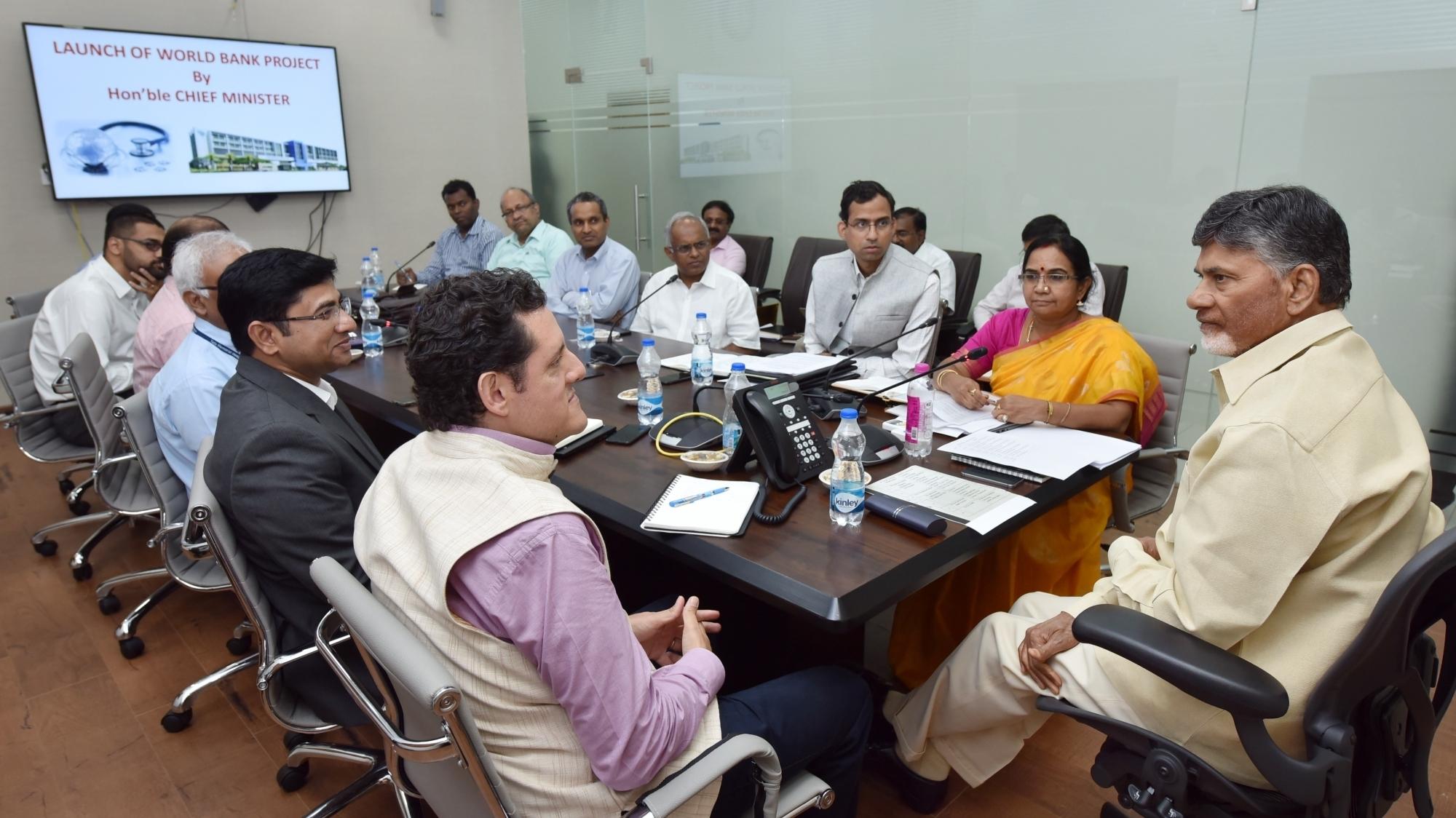 Hyderabad: Andhra Pradesh Chief Minister N. Chandrababu Naidu during a meeting with the representatives of the World Bank, in Hyderabad on April 21, 2018. (Photo: IANS)