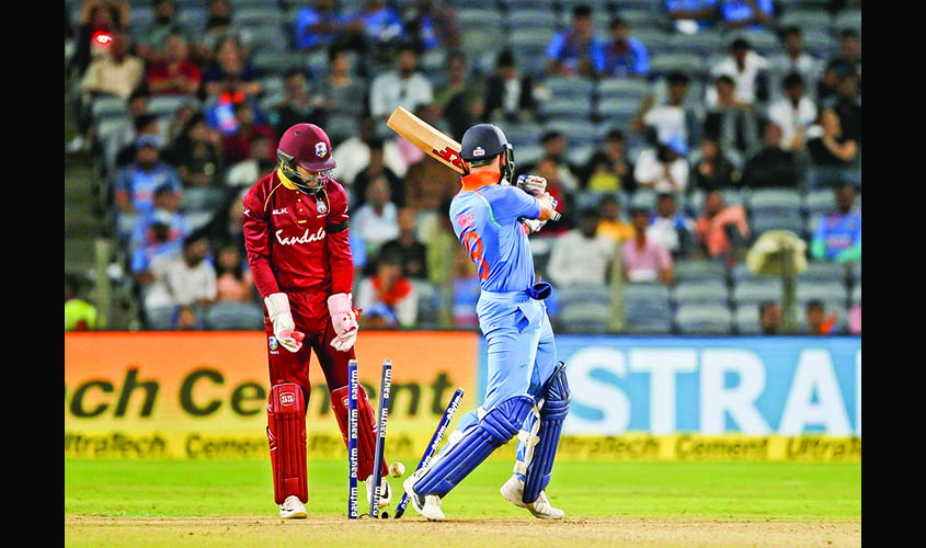 Pune: India's Virat Kohli gets dismissed during the third ODI (One Day International) match between India and West Indies at Maharashtra Cricket Association Stadium in Pune , on Oct 27, 2018. (Photo: Surjeet Yadav/IANS)