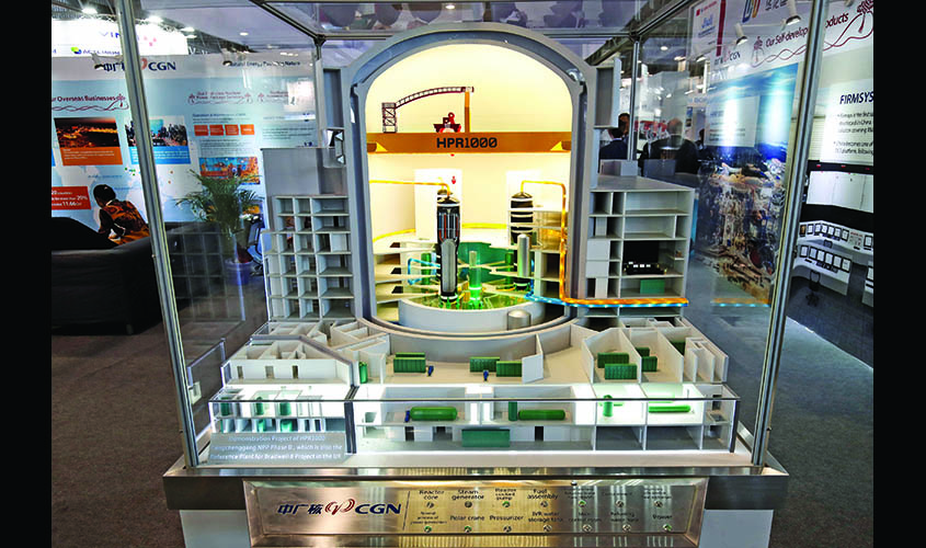 A cut-away model of the Chinese Gen-III nuclear power technology HPR1000 by China General Nuclear Power Corporation (CGN) is displayed at the World Nuclear Exhibition (WNE), the trade fair event for the global nuclear community in Villepinte