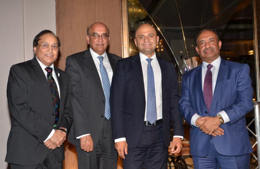 Dr Rami Ranger CBE, Zameer Choudrey CBE, Bajloor Rashid MBE with the Home Secretary, the Rt Hon Sajid Javid MP