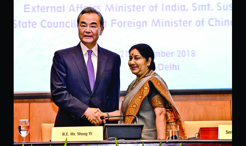 New Delhi: External Minister Sushma Swaraj and Chinese Foreign Minister Wang Yi during the inaugural session of India-China High Level Media Forum in New Delhi on Dec 21, 2018. (Photo: IANS)