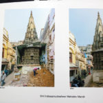 Before and after photos of a temple, which has emerged from inside one of the houses.