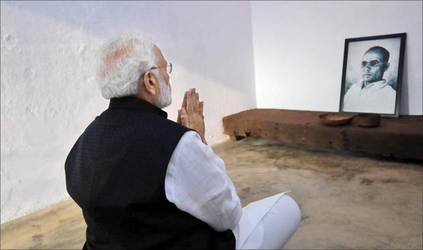 Prime Minister Narendra Modi paying tributes to Veer Savarkar during his visit to Cellular Jail in Port Blair, Andaman and Nicobar Islands on 30 December 2018. IANS