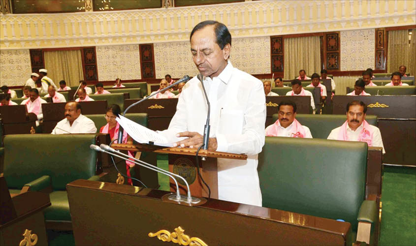 Telangana Chief Minister K. Chandrashekhar Rao presents the state budget for 2019-20 in the Assembly in Hyderabad on Monday. IANS