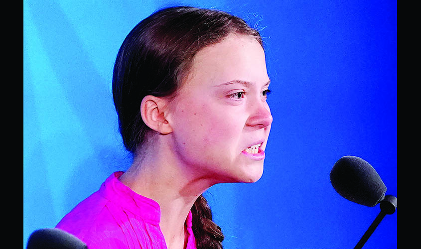 Swedish environmental activist Greta Thunberg speaks during the Climate Action Summit at United Nations HQ in the Manhattan borough of New York