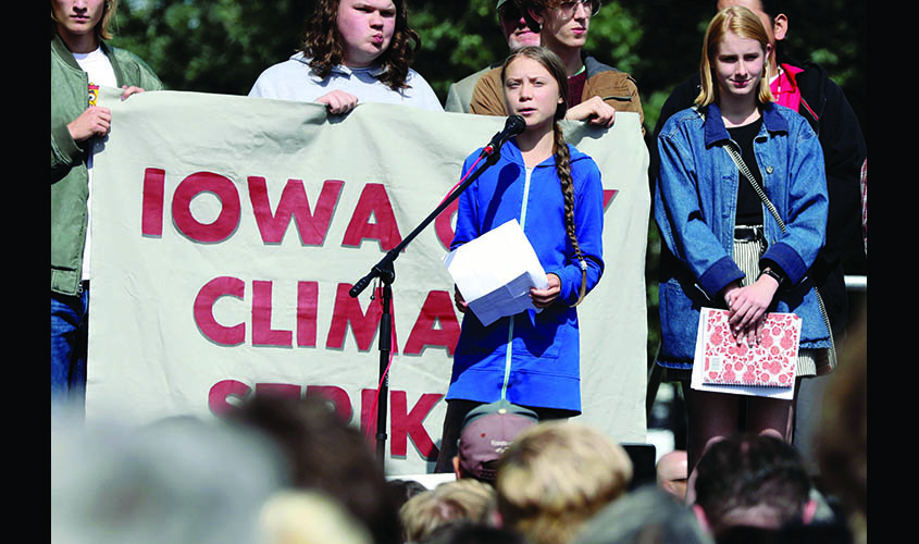 Climate change teen activist Greta Thunberg joins a climate strike march in Iowa City