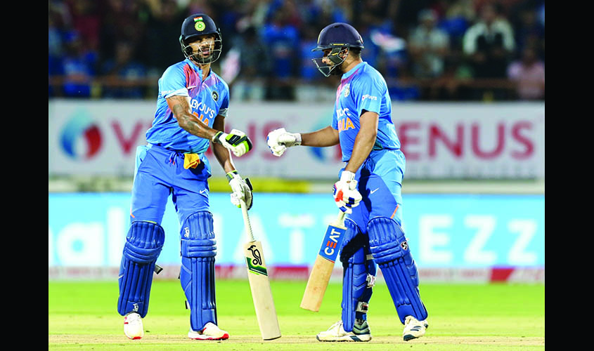 Rajkot: India's Rohit Sharma and Shikhar Dhawan during the 2nd T20I match between India and Bangladesh at Saurashtra Cricket Association Stadium in Rajkot on Nov 7, 2019. (Photo: Surjeet Yadav/IANS)