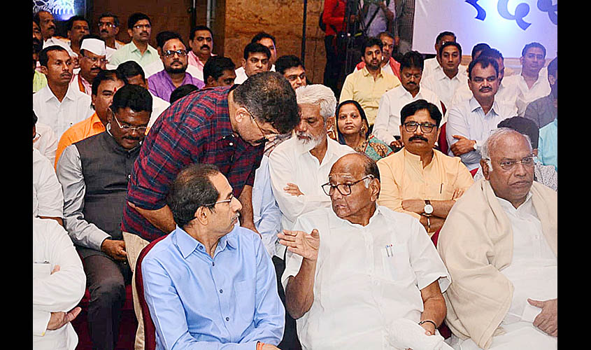 Mumbai: Shiv Sena-Nationalist Congress Party-Congress combine public parade of their 162 supporting MLAs in a bid to disprove the claims of 170 legislators made by the Bharatiya Janata Party and its ally Ajit Pawar on Nov 25, 2019. Besides the enthusiasti
