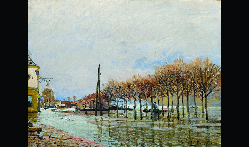 In an image provided via Sotheby's, “L’Inondation à Port-Marly, route de Saint-Germain” (1872) by Alfred Sisley. (via Sotheby's via The New York Times)
