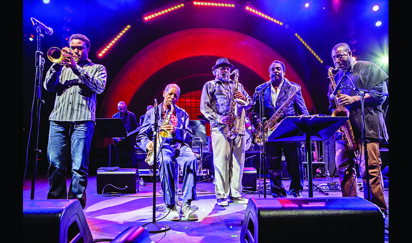 Ornette Coleman, a jazz legend, playing with his son's band, the Denardo Coleman Vibe, at a tribute concert dedicated to him in Brooklyn, June 12, 2014. (Christopher Gregory/The New York Times)
