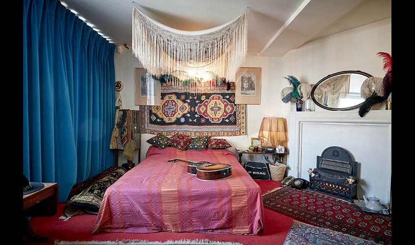 The “bedsit,” the apartment’s main gathering place, at the former London home of Jimi Hendrix on Brook Street in Mayfair, London on April 22, 2019. (Andy Haslam/The New York Times)