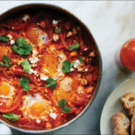 (Above) Shakshuka with feta, in New York. (Above-right) Winter squash with wild mushroom curry.
