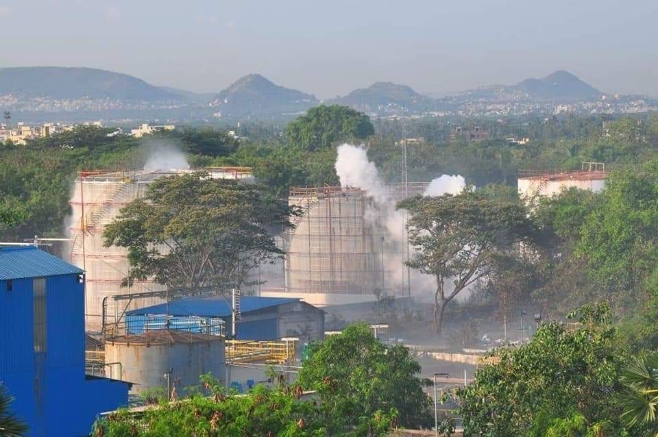 Visakhapatnam: Gas leakage at the LG Polymers unit located at RR Venkatapuram near Gopalapatnam in Visakhapatnam, Andhra Pradesh leaving one minor among 7 people dead, more than 70 left unconscious, with at least five sleeping hamlets affected on May 7, 2020. (Photo: IANS)