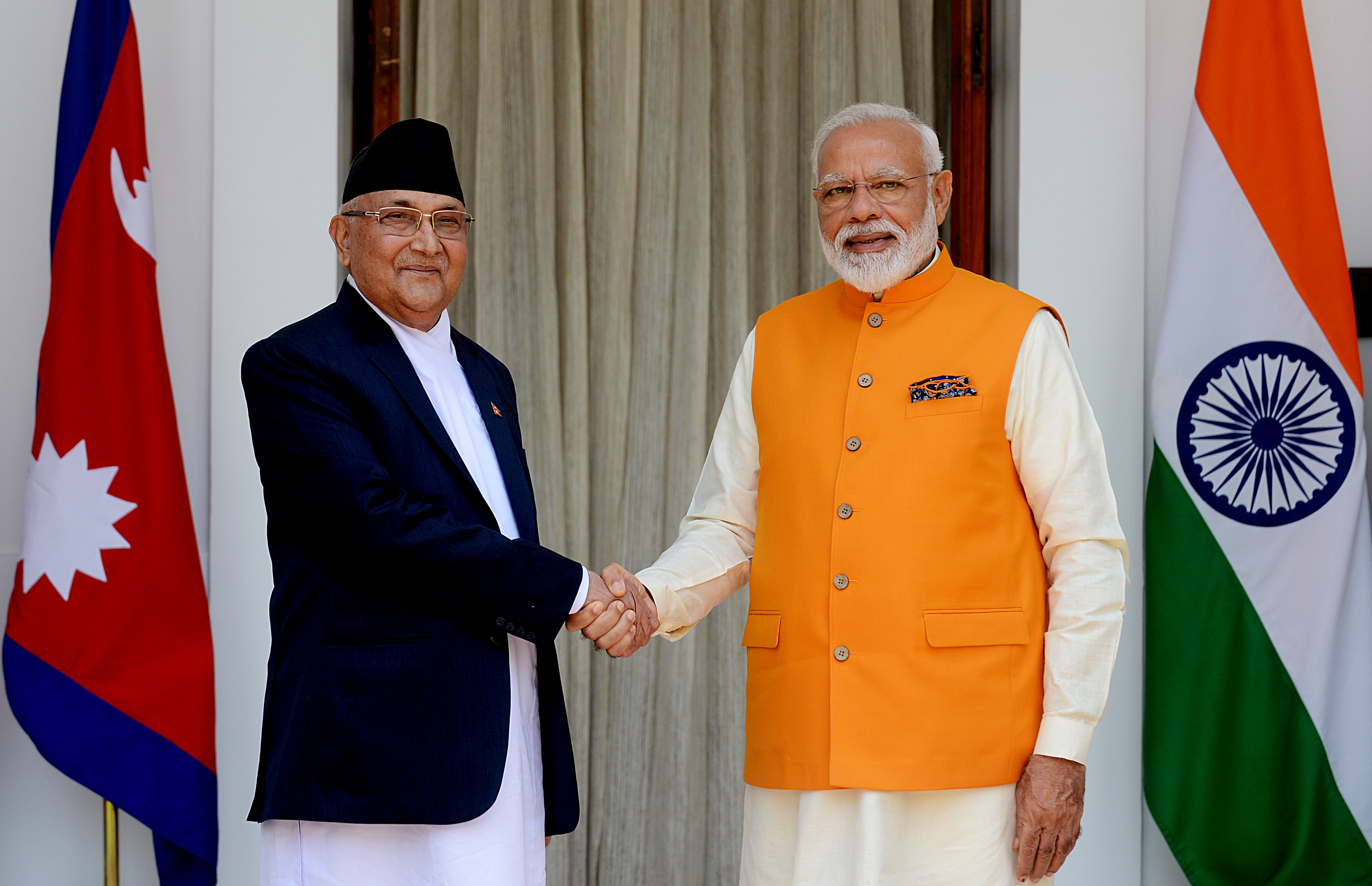 Prime Minister Narendra Modi meets Prime Minister of Nepal K.P. Sharma Oli at Hyderabad House in New Delhi