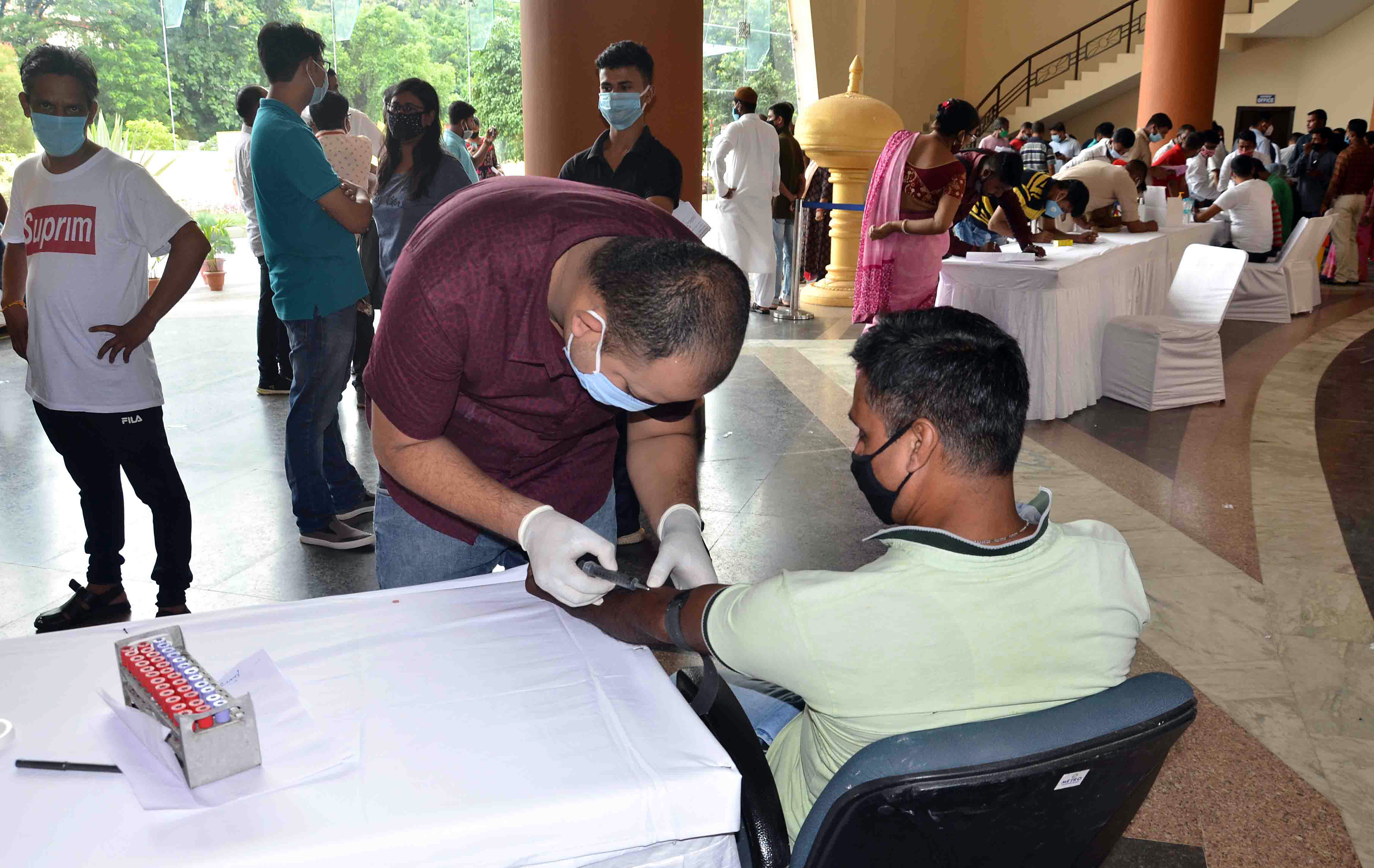 Covid-19 Defeated Patient donate plasma during a Plasma Donation Camp organized by Bharatiya Janata Party