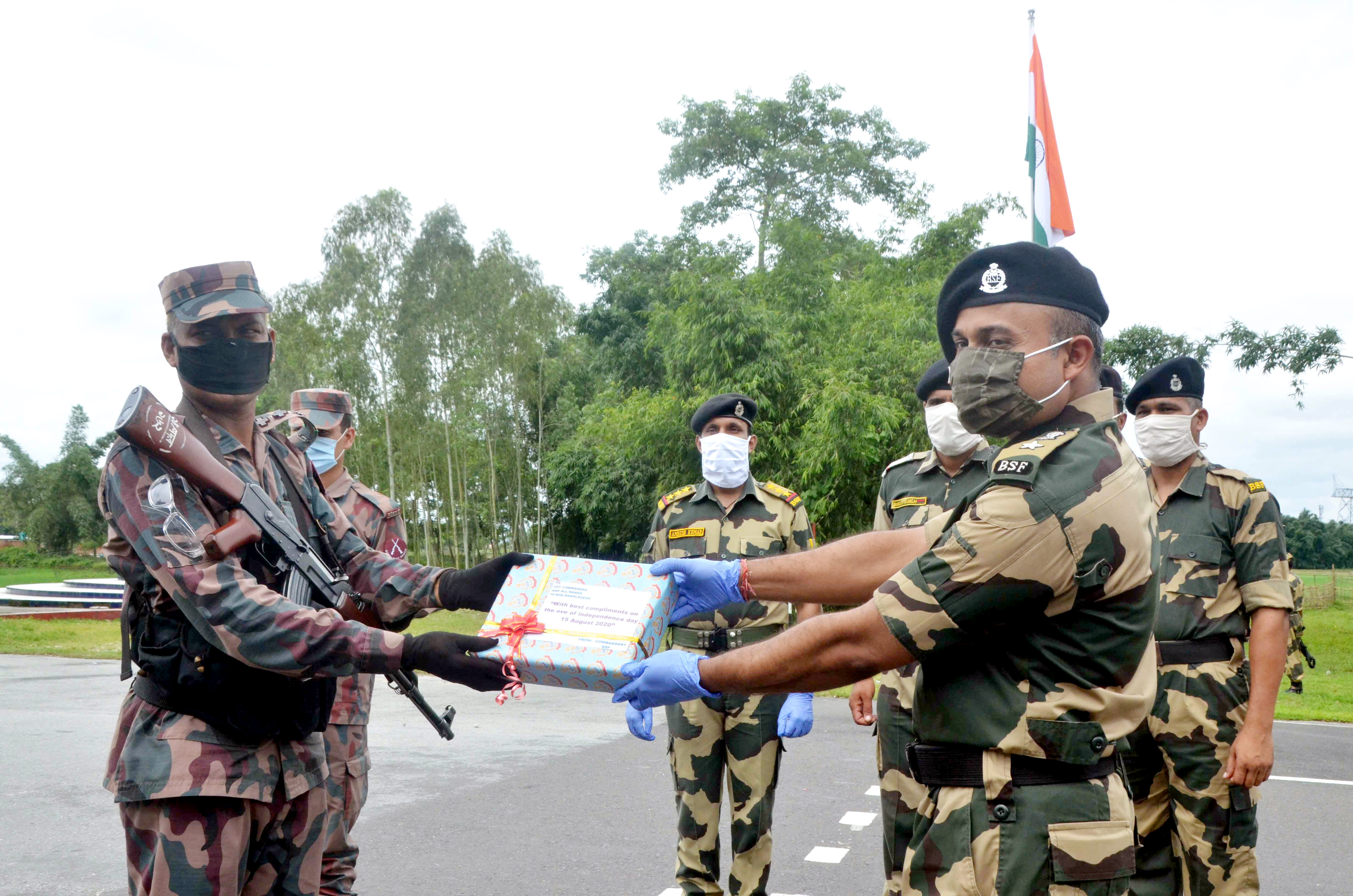 BSF personnel and BBG of Bangladesh exchange sweets on the occasion of 74th Independence Day
