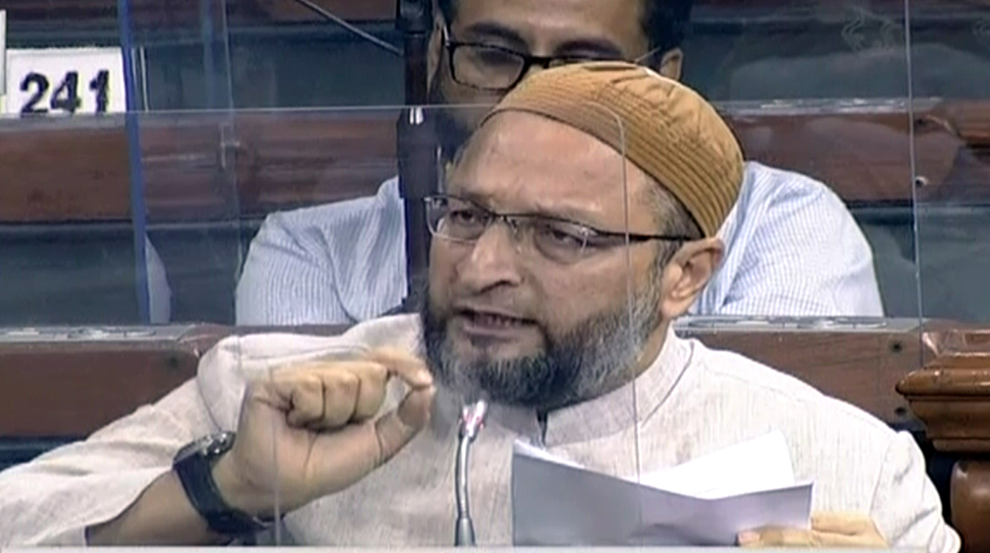 AIMIM President Asaduddin Owaisi speaks in Lok Sabha during the Parliamentary Monsoon Session