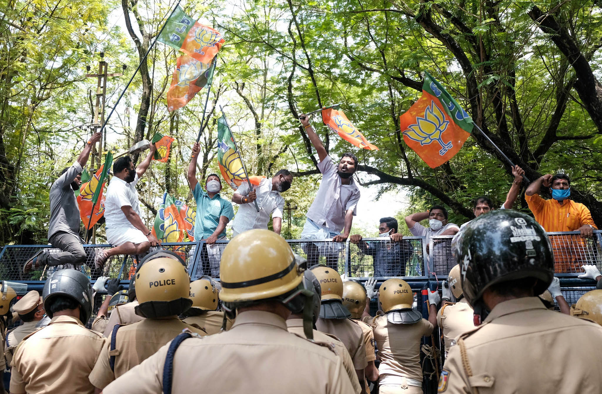 BJP workers protest on demanding the resignation of Education Minister K.T Jaleel