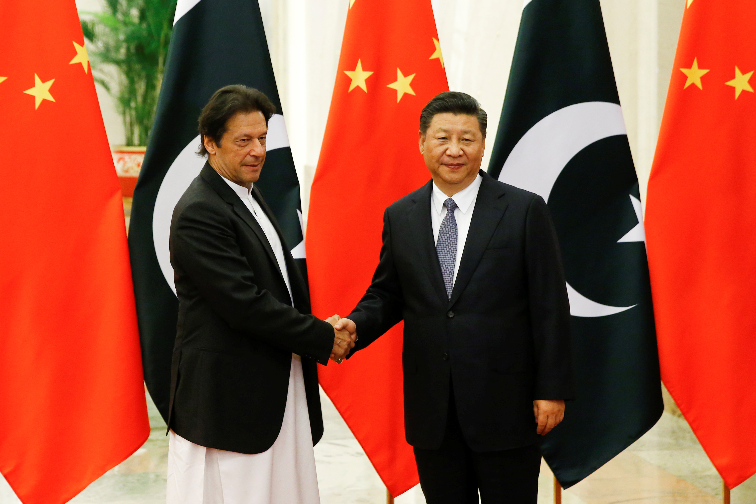 Chinese President Xi Jinping meets Pakistani Prime Minister Imran Khan at the Great Hall of the People in Beijing