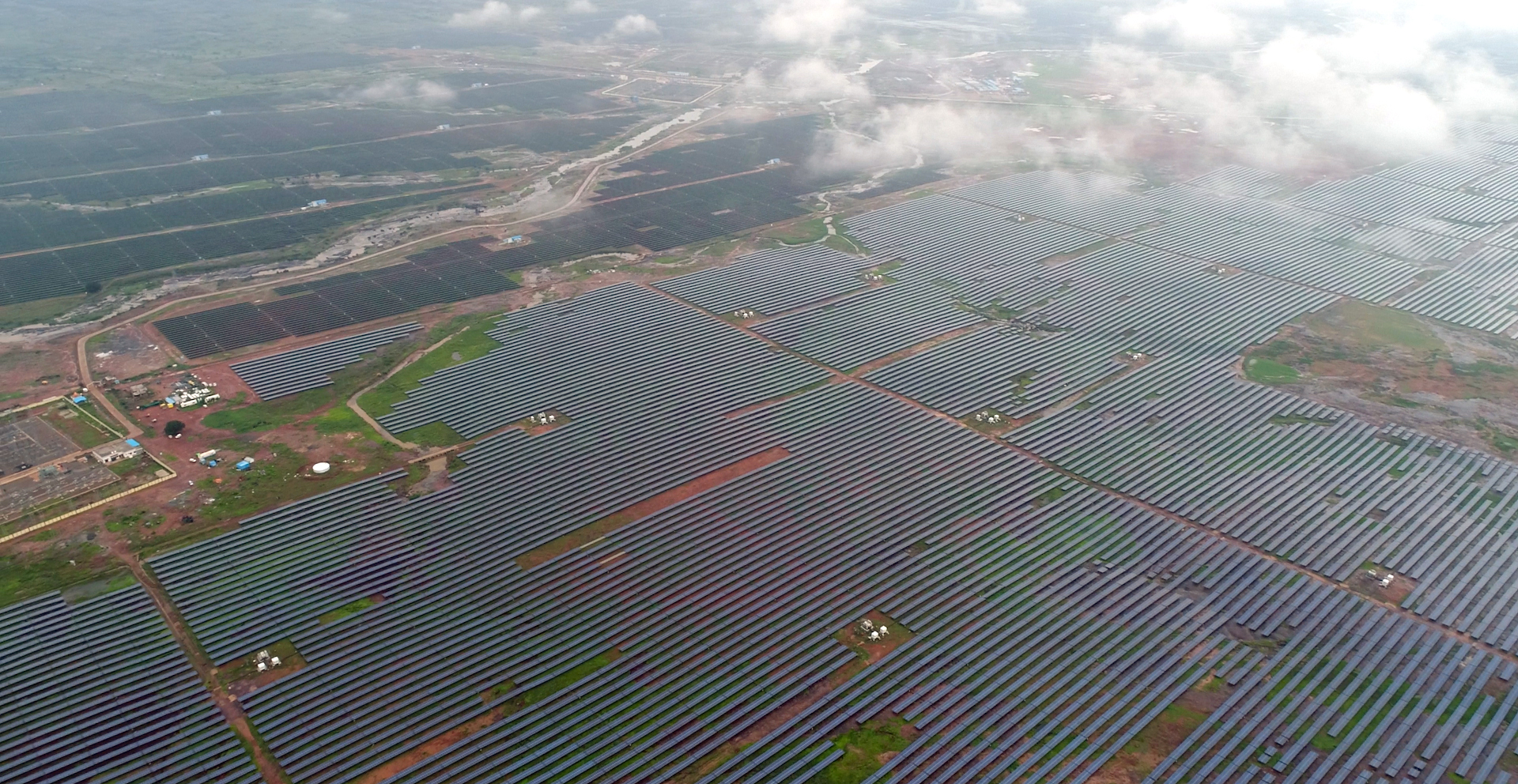 An aerial view of 750 MW Solar Power Plant Project that has been inaugurated by Prime Minister Narendra