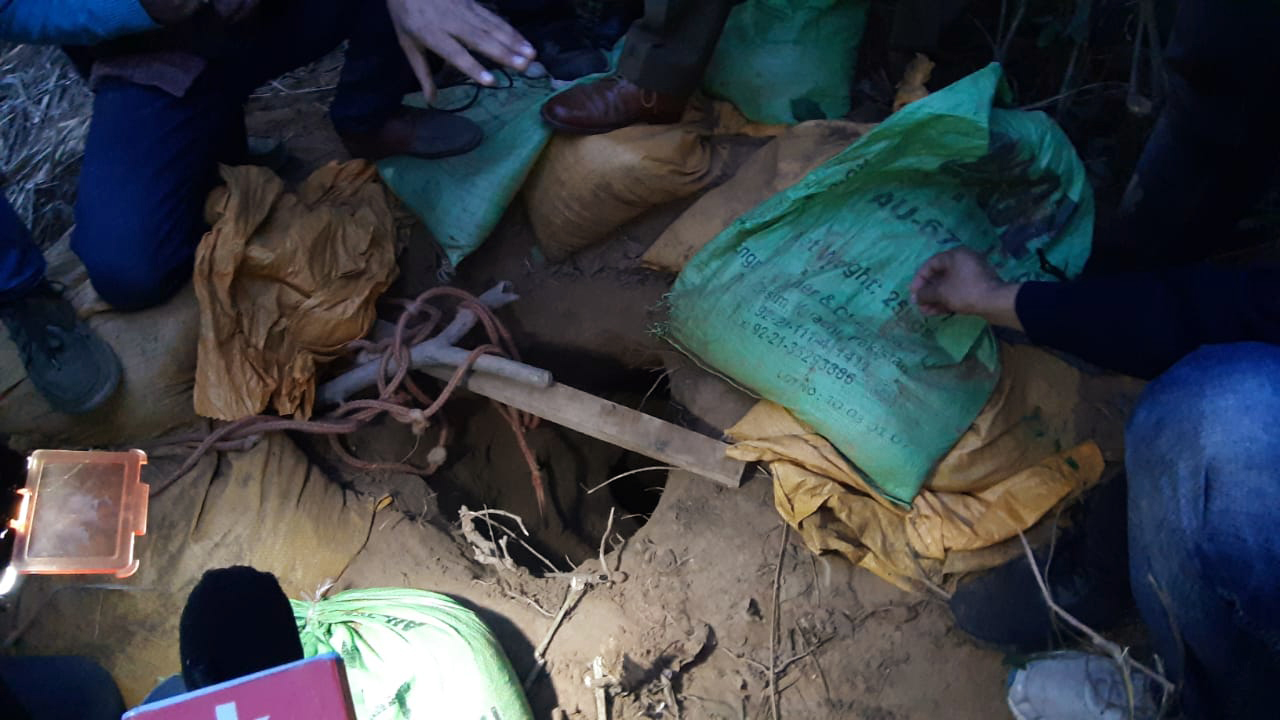 Materials recovered from a suspected tunnel as BSF personnel finds it at the international border