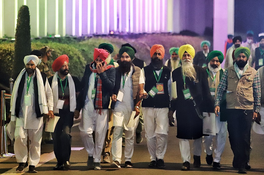 Farmers' leaders coming out after having a meeting with Union Agriculture Minister Narendra Singh Tomar,