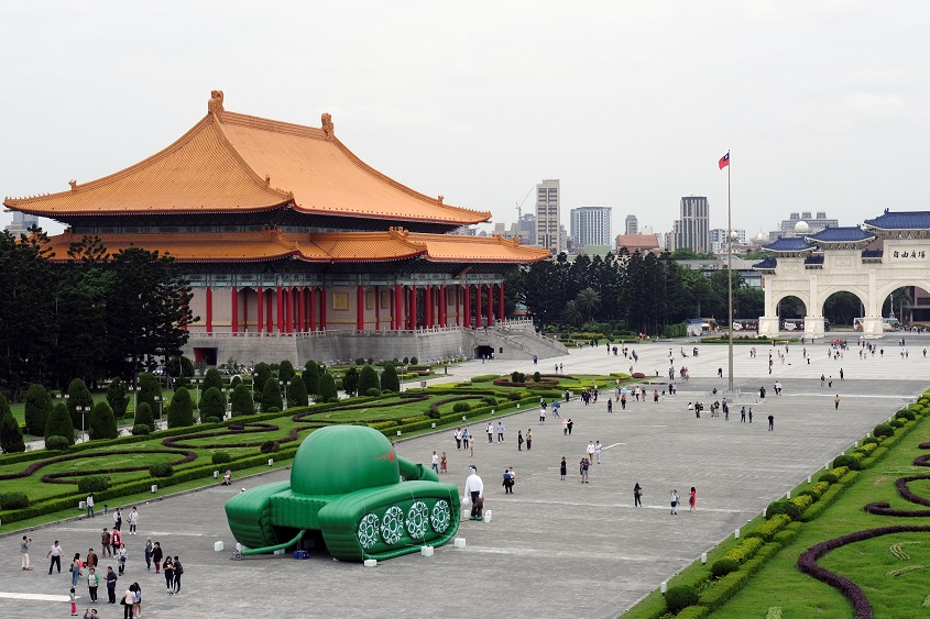 A giant balloon in the shape of a China's military tank and Tank Man are placed at the Liberty Square, ahead of June 4th anniversary of military crackdown on pro-democracy protesters in Tiananmen Square in Taipei