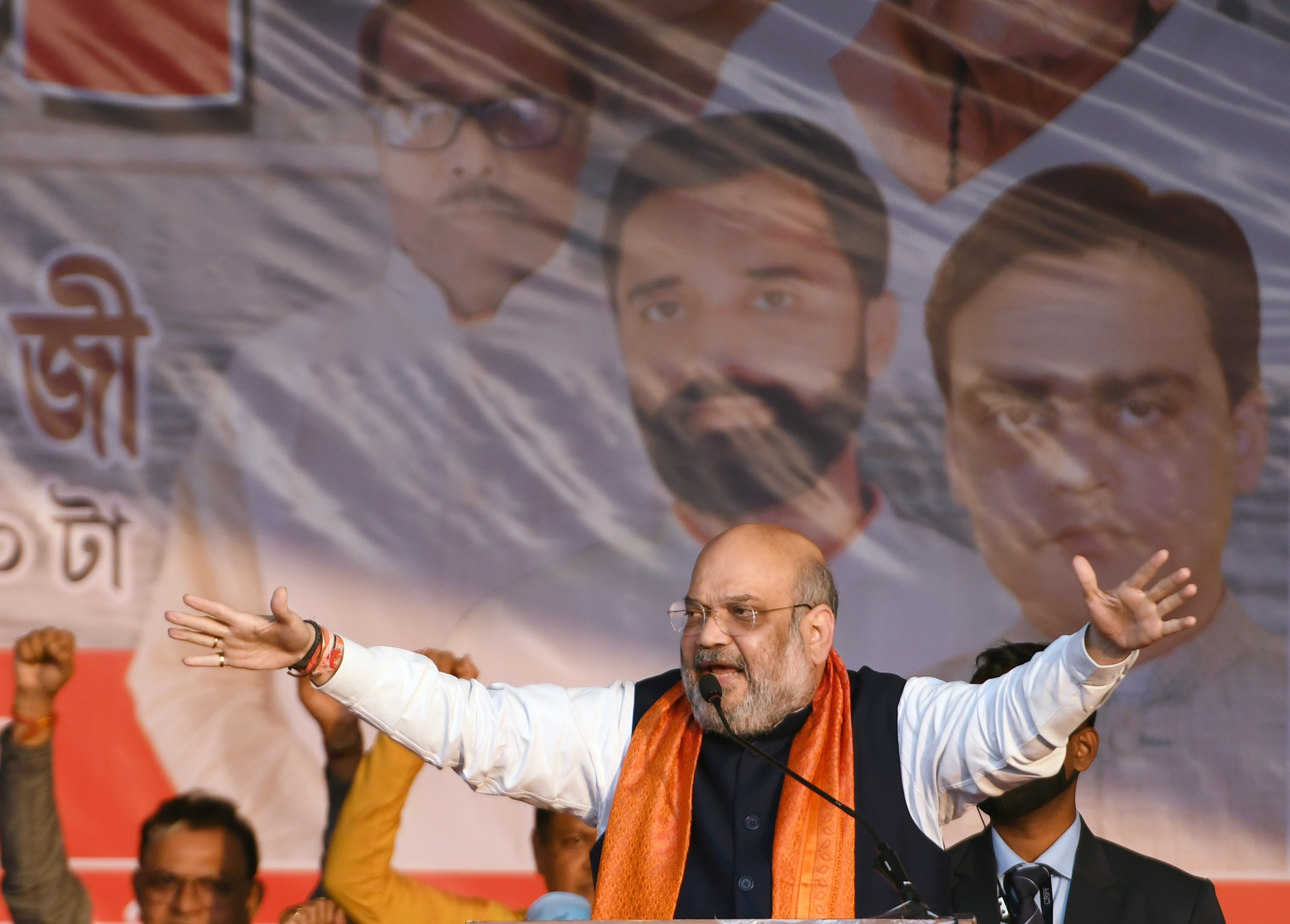 Home Minister Amit Shah addresses during a public meeting