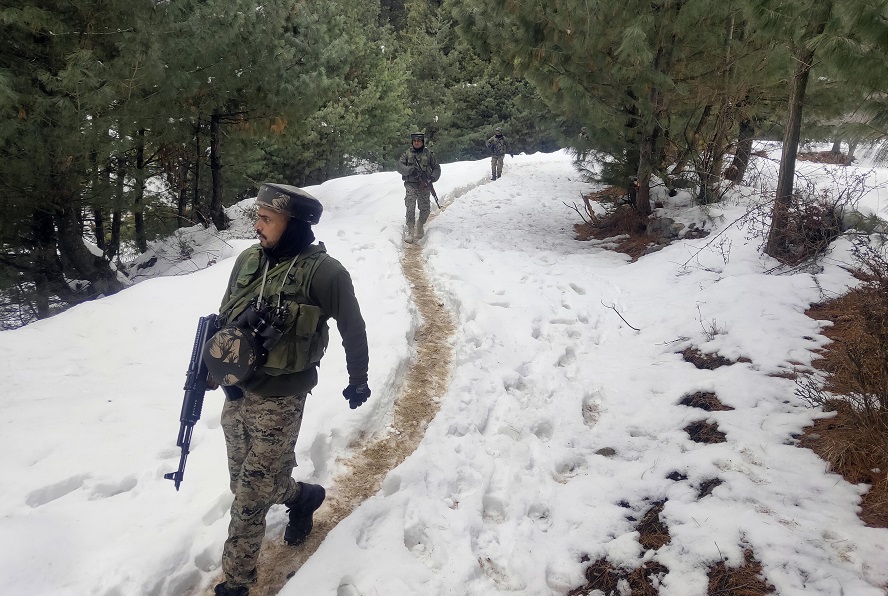 CRPF personnel patrol in the forest areas