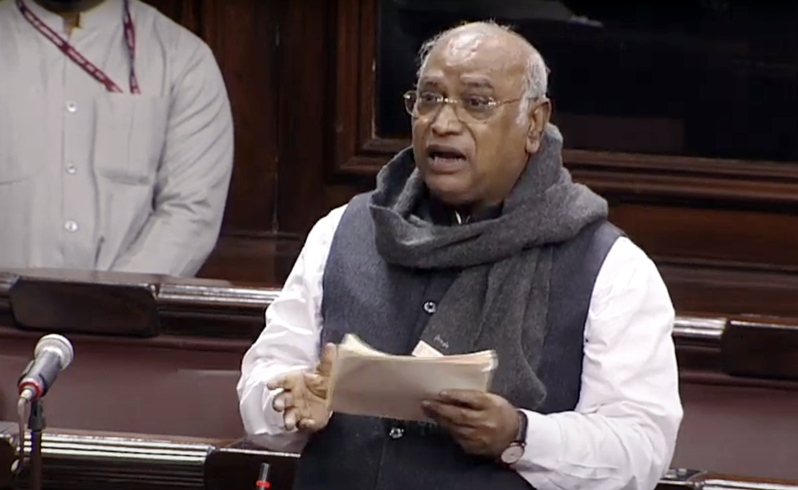 Congress Rajya Sabha MP Mallikarjun Kharge speaks during the Budget Session