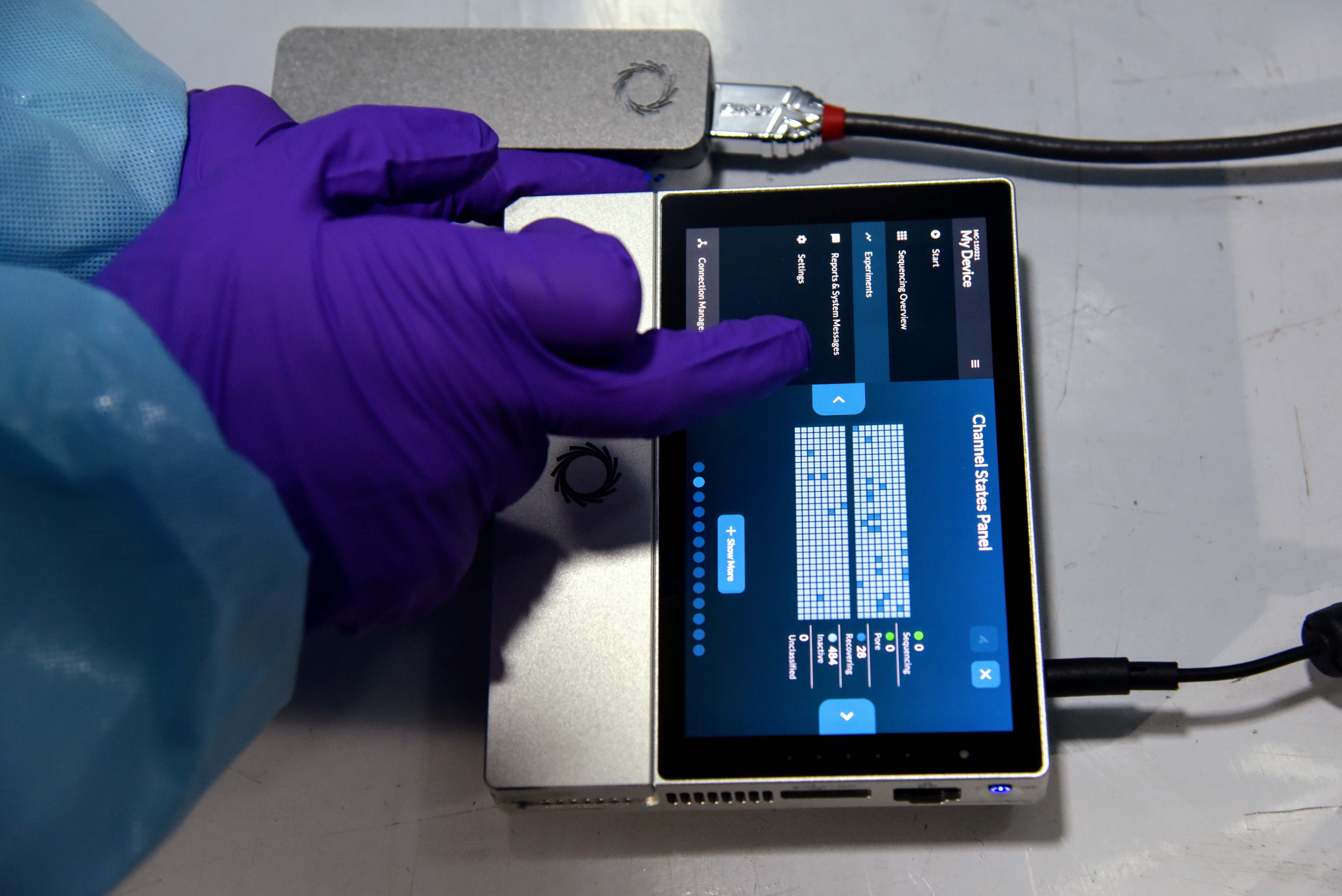 Health worker during the launch of a first-of-its-kind Spicehealth Genome Sequencing Laboratory for all positive samples from international travellers