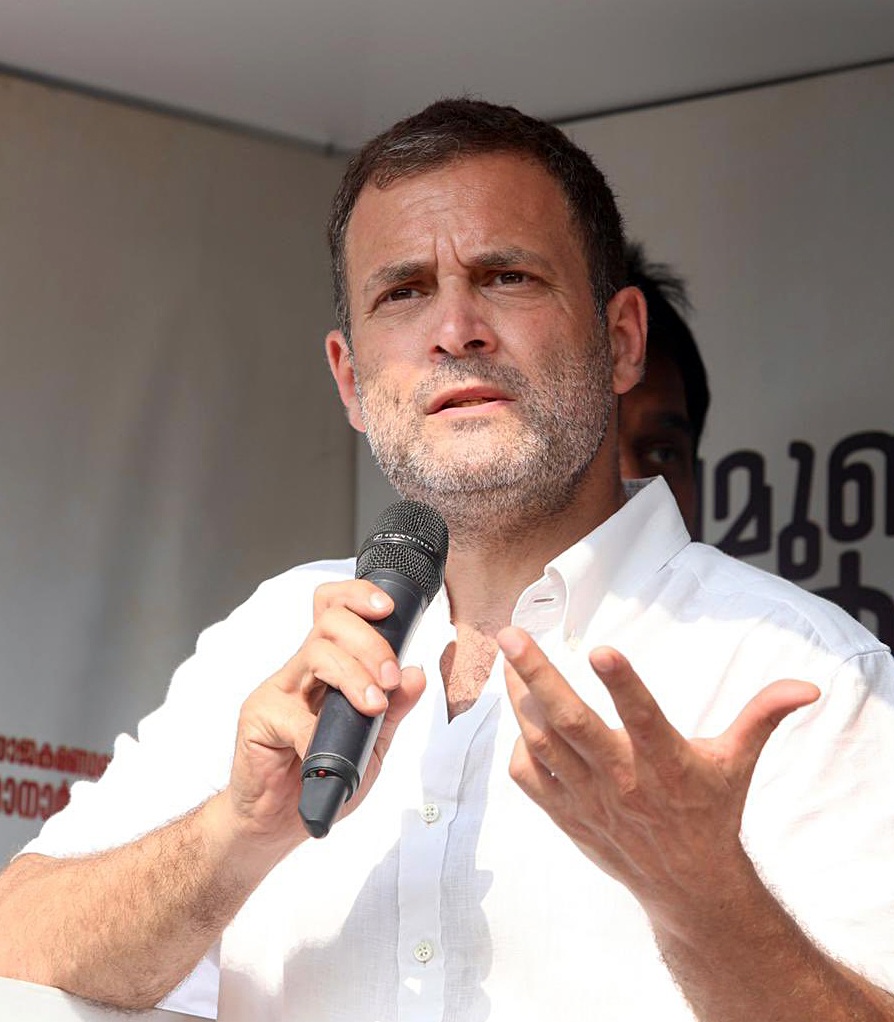Congress leader Rahul Gandhi addresses during a corner meeting