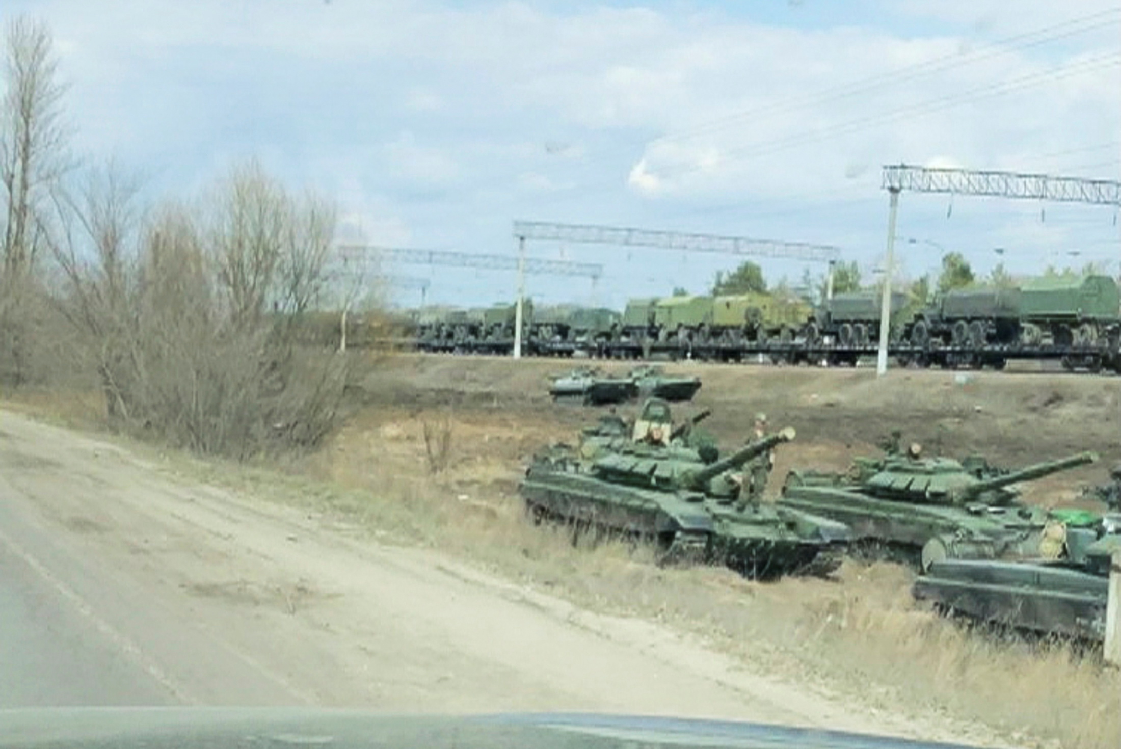 A still image from video shows tanks and military vehicles in Voronezh Region