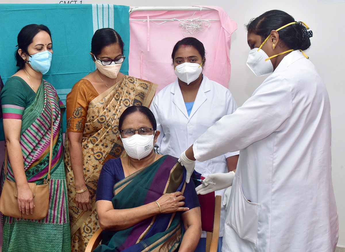 Kerala Health Minister KK Shailaja gets her first dose of COVID-19 vaccine