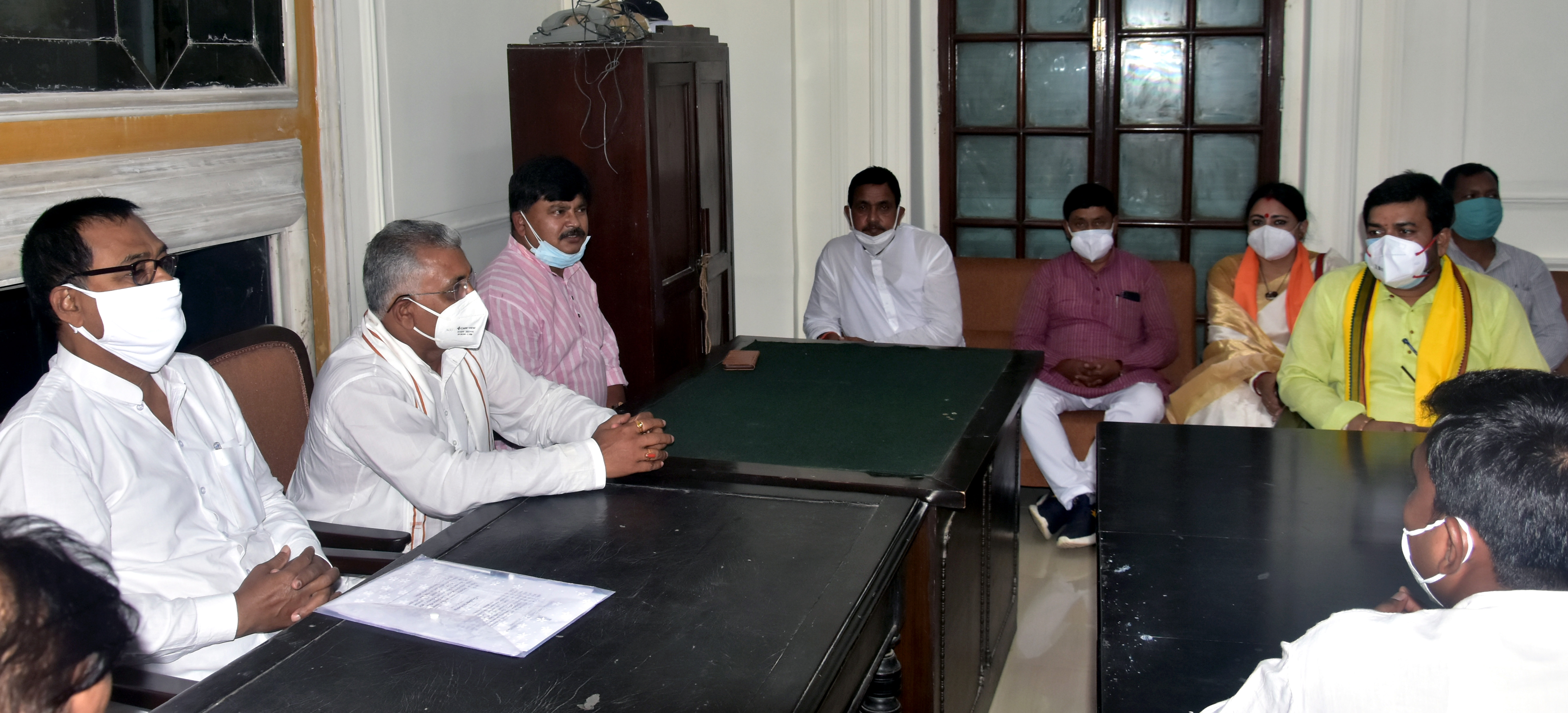 BJP state president Dilip Ghosh along with newly elected party MLAs