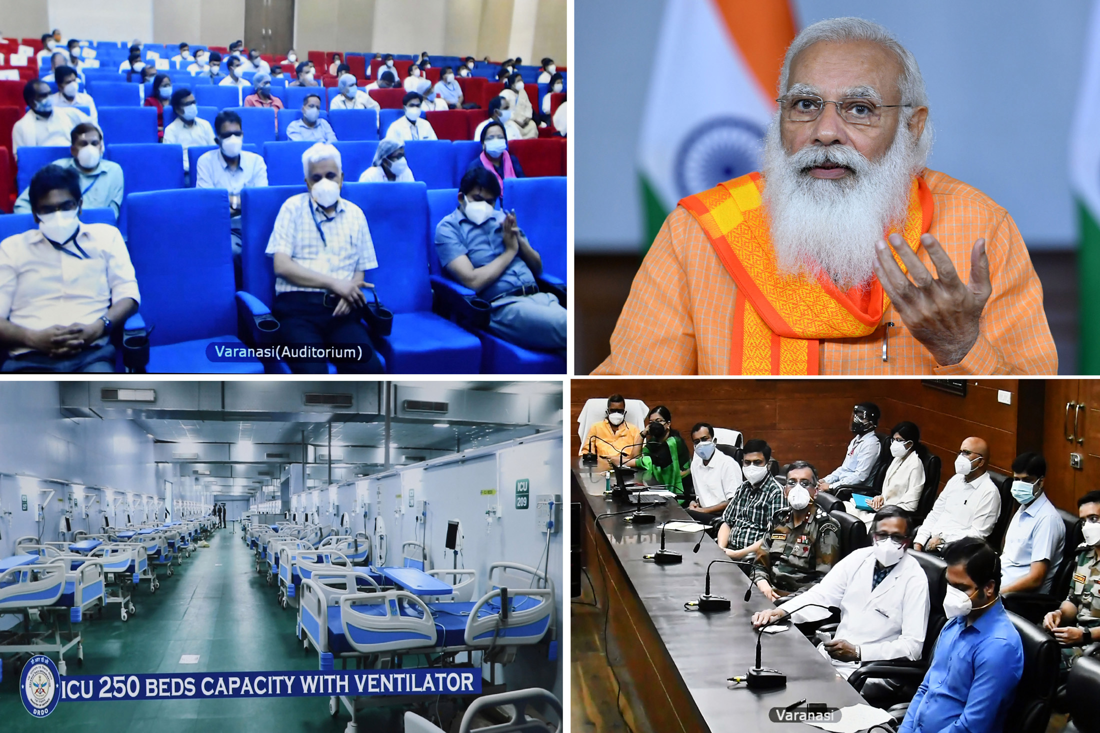 Prime Minister Narendra Modi interacts with doctors, paramedical staff, and other frontline health workers of Varanasi,