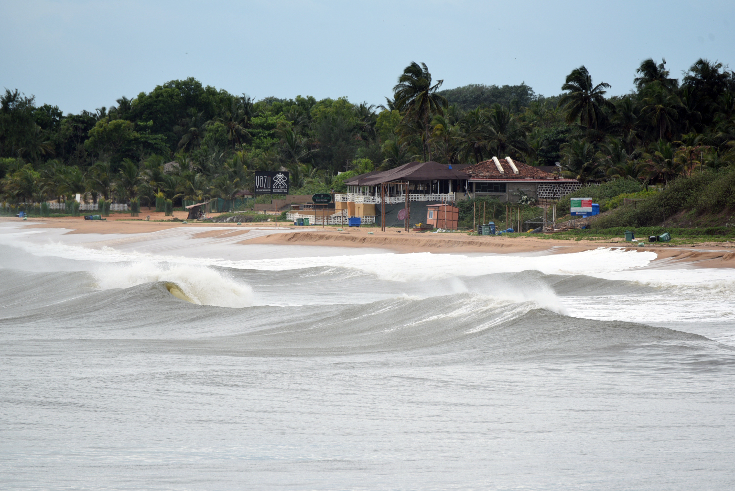 Large waves seen hitting the coast on the bank of the Arabian sea at Aguada due to Cyclone ' Tauktae'