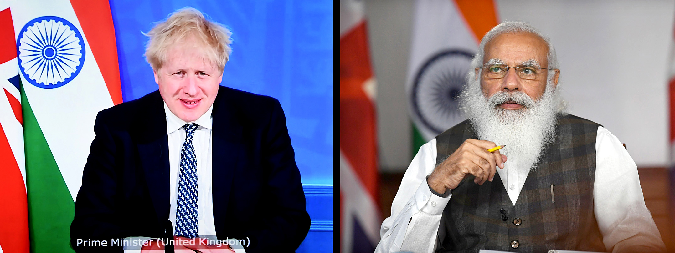 Prime Minister Narendra Modi and the Prime Minister of the United Kingdom, Boris Johnson