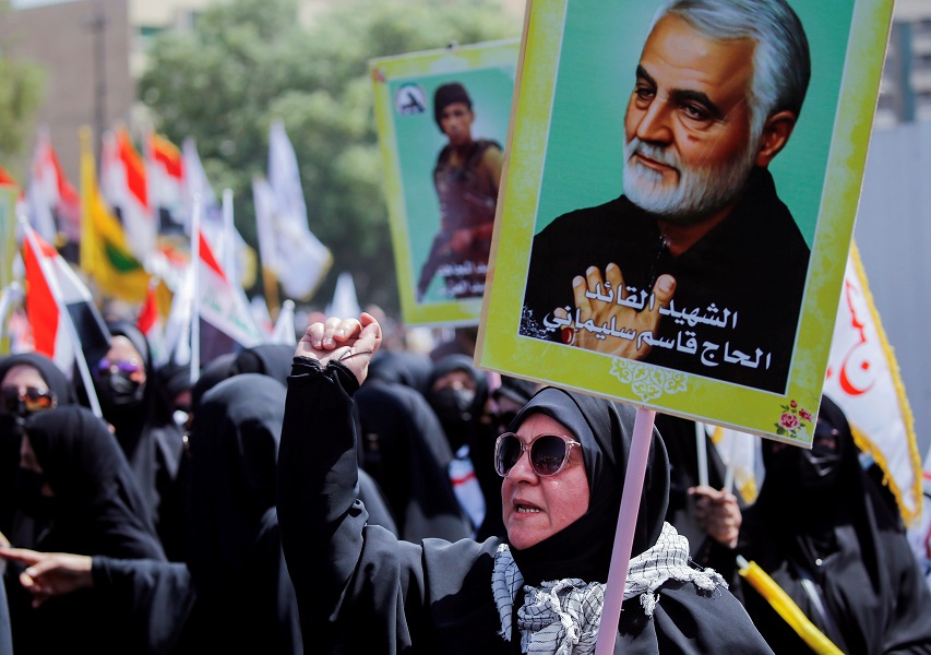 Symbolic funeral of members of Iraqi Popular Mobilization Forces (PMF), who were killed by U.S. air strikes on the Syria-Iraq border, in Baghdad