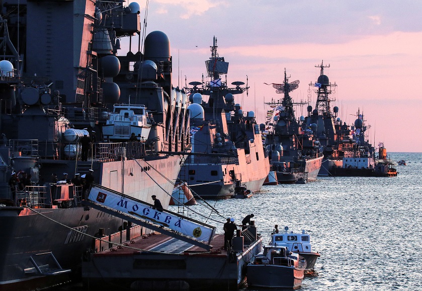 Russian warships get ready for the Navy Day parade in the Black Sea port of Sevastopol
