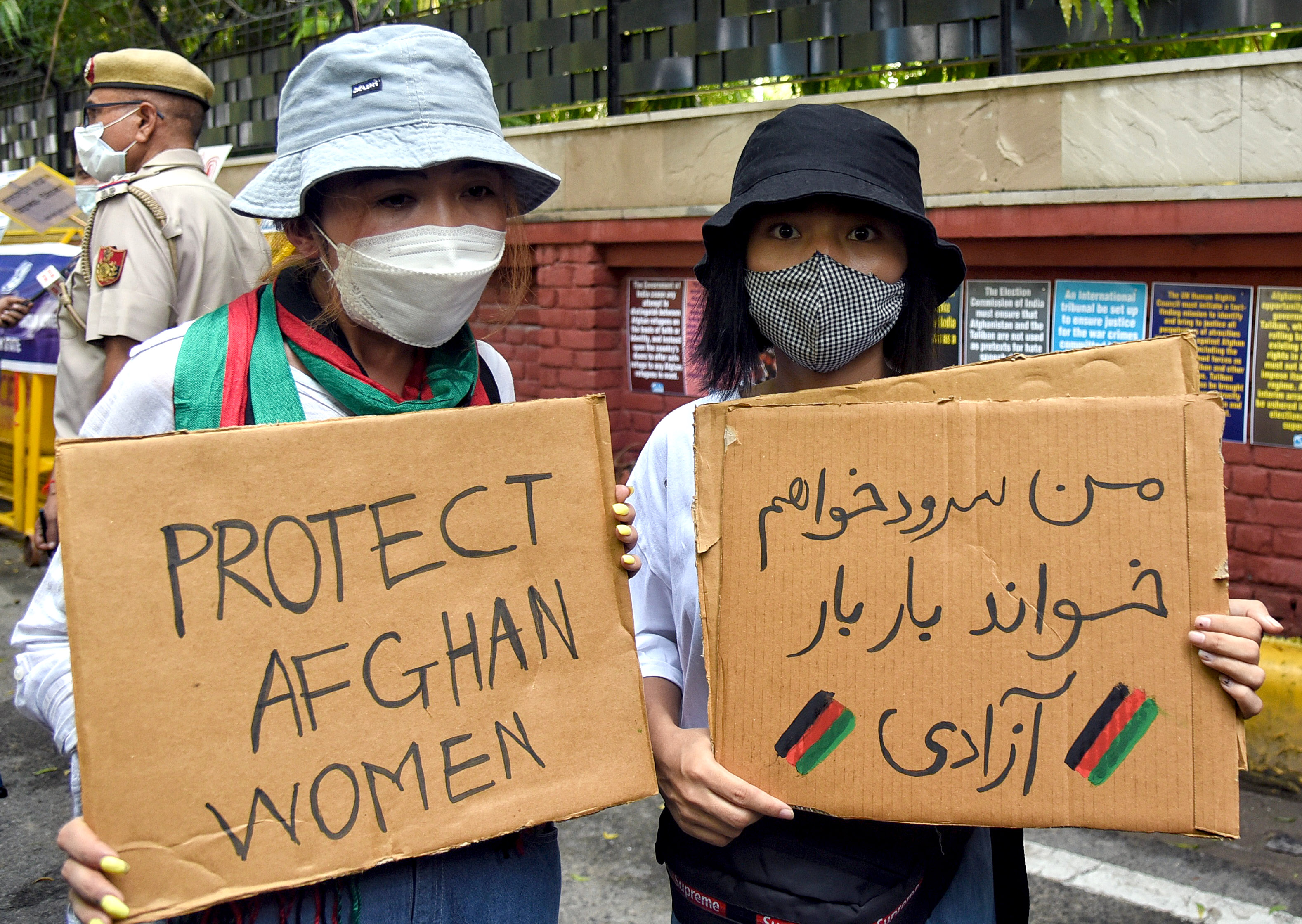 Afghan nationals and Left unions stage a protest against the takeover of Afghanistan by Taliban