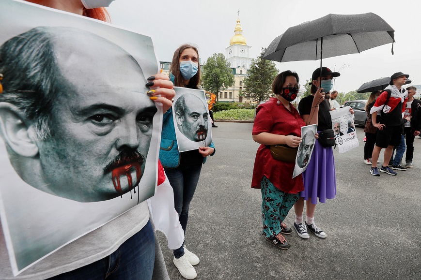 Rally in support of Belarusian anti-government protests, in Kyiv