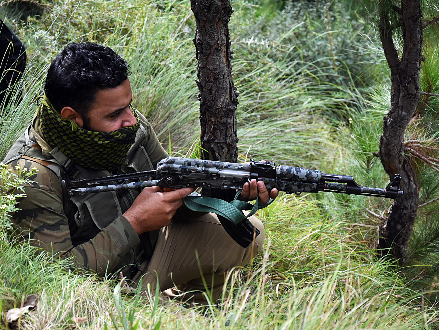 Security personnel takes position at the encounter site