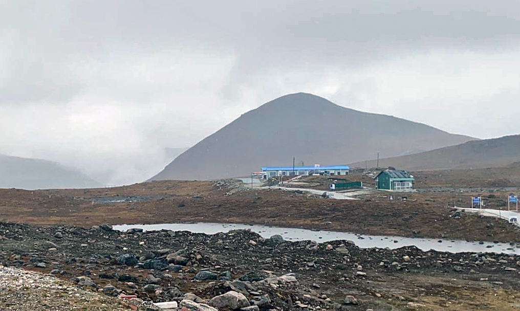 A view of the Chinese infrastructure (blue hut) where the India- China meeting takes place,
