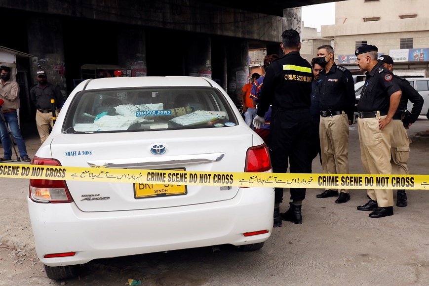Site where, according to police, gunmen on a motorcycle opened fire on a Chinese national's vehicle in Karachi