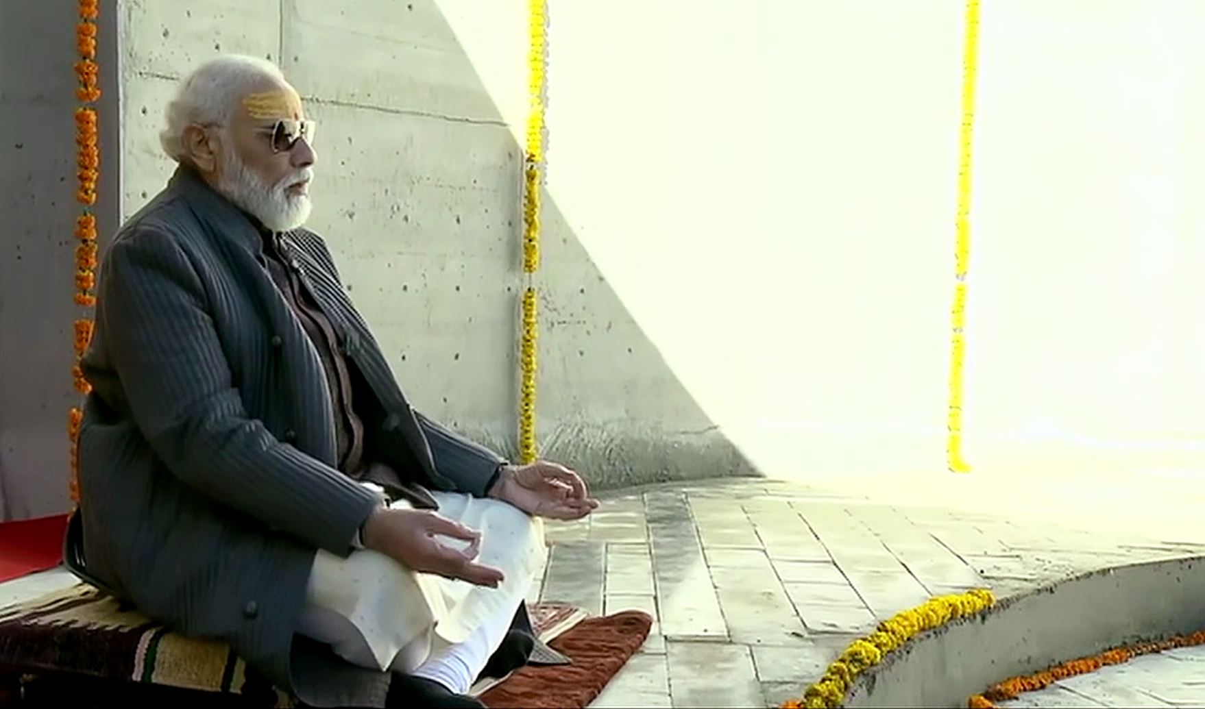 PM Narendra Modi meditates after unveiling the statue of Shri Adi Shankaracharya