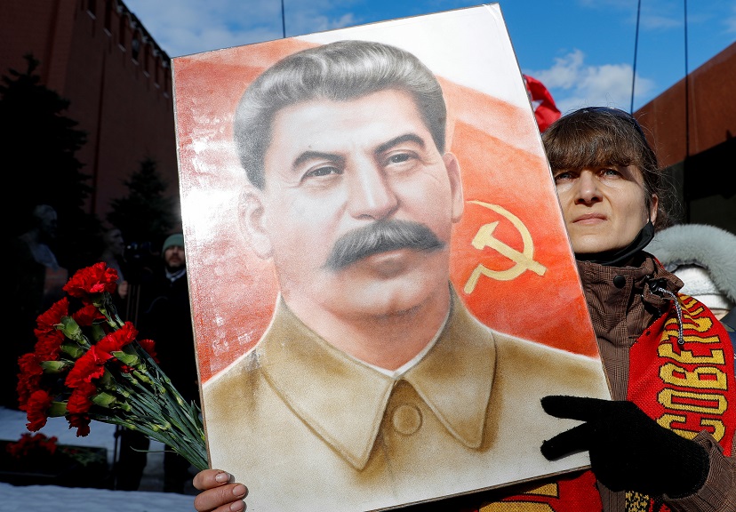People attend a ceremony marking the anniversary of Soviet leader Josef Stalin's death in Moscow