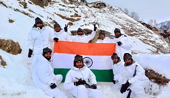 Army soldiers wish new year to countrymen from a forward location along LoC