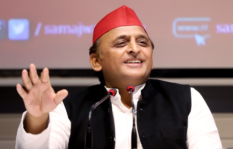 Akhilesh Yadav addresses a press conference