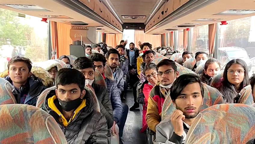 A batch of Indian students enter Hungary en route to India